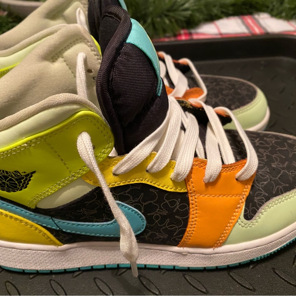 Jordan Kids High-Top Sneakers in Black, Yellow, Orange, and Blue